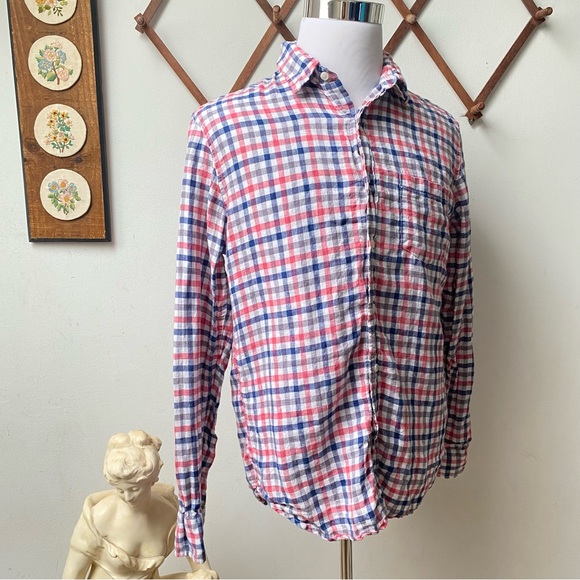 J Crew Linen Checkered Slim Fit Button Up Shirt - Picture 7 of 12